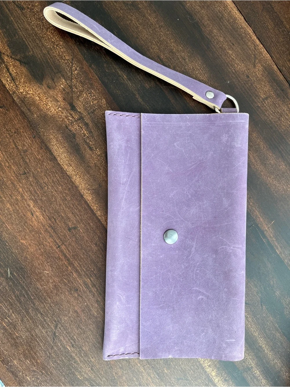 Hollis Leather Wristlet Clutch in Lavender Purple